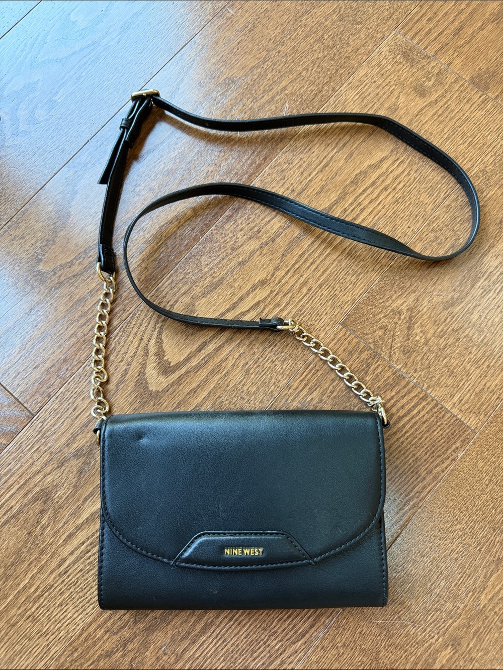 Nine West Black Crossbody with Gold Chain Strap
